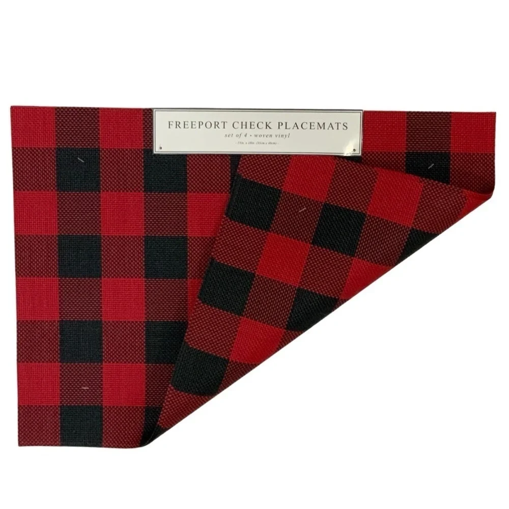 Benson Mills Placements Buffalo Check Plaid Reversible Woven Red Black Set of 4